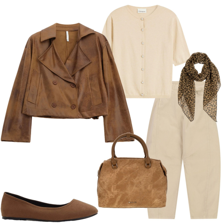 Outfit donna - Chic Urban layering. Stile Urban per Ufficio. Abbinamento con cardigans, ballerine, giacche, pantaloni, foulard, borse a tracolla.