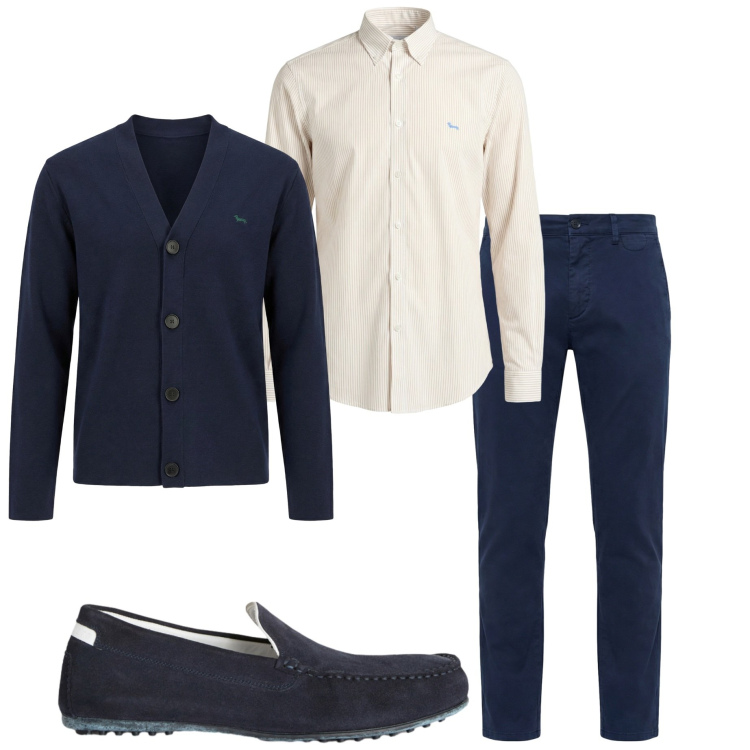 Outfit uomo - Aperitivo in città. Stile Urban per Serata speciale. Abbinamento con scarpe stringate, camicie, cardigans, pantaloni chino.