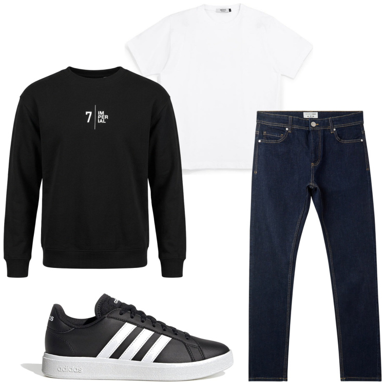 Outfit uomo - Casual style. Stile Casual per Tutti i giorni. Abbinamento con felpe, jeans skinny, sneakers, t-shirt.