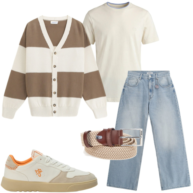 Outfit uomo - Casual style. Stile Casual per Tutti i giorni. Abbinamento con t-shirt, sneakers, cardigans, jeans, cinture.