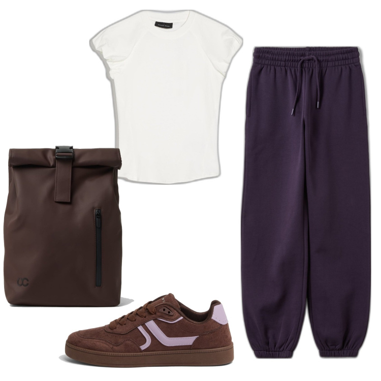 Outfit mujer - Deportes. Estilo Casual para Deporte. Combinación con camiseta, sneakers, mochilas, pantalones.
