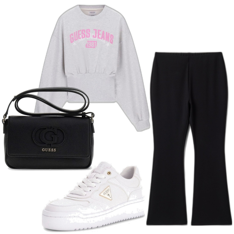 Outfit mujer - Casual. Estilo Casual para Todos los días. Combinación con bandoleras, sneakers, sudaderas, leggings.