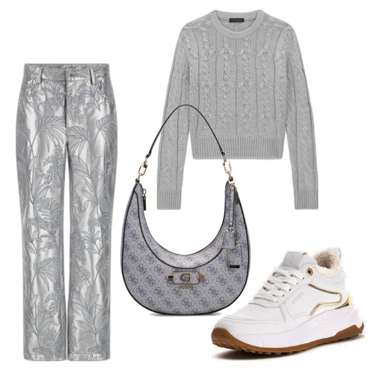 Outfit mujer - Trendy. Estilo Trendy para Todos los días. Combinación con sneakers, pantalones, bolsos de hombro, prendas de punto.