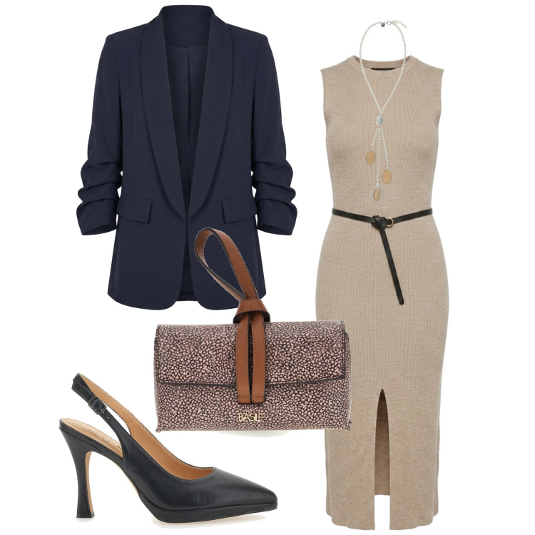 Outfit donna - Total look #2467578. Stile Glamour per Serata fuori. Abbinamento con collane, vestiti midi/longuette, blazer, décolleté, borse a tracolla.