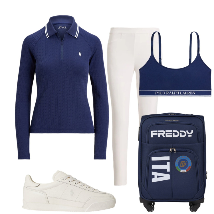 Outfit donna - Total look #2467581. Stile Sporty chic per Tutti i giorni. Abbinamento con borse sportive, pantaloni, reggiseni, sneakers, polo.