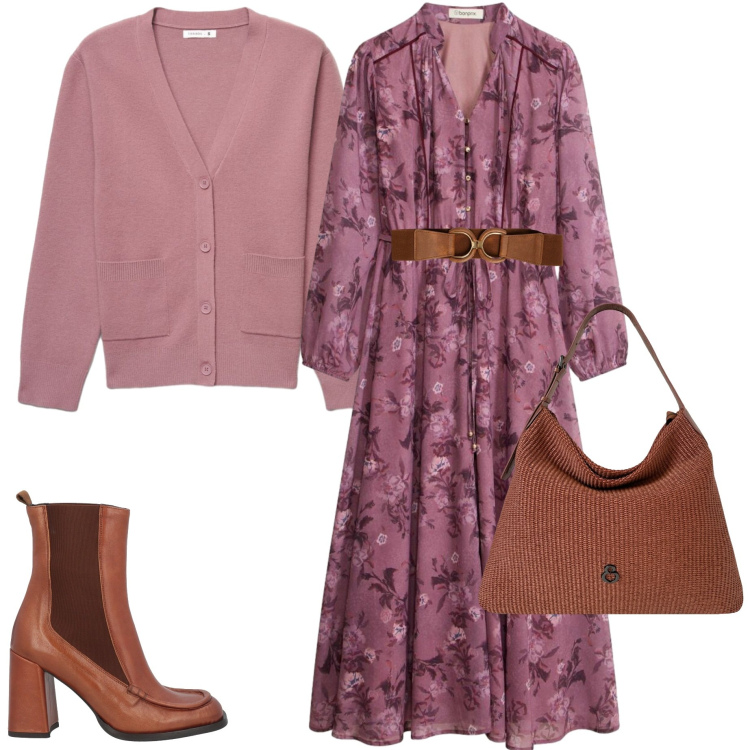 Outfit donna - Chemisier di transizione. Stile Casual chic per Tutti i giorni. Abbinamento con stivaletti chelsea, vestiti chemisier, cardigans, borse a spalla, cinture.