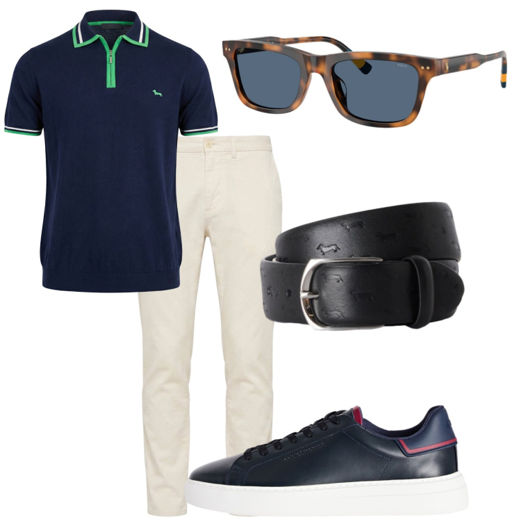 Outfit uomo - Total look #2467588. Stile Trendy per Tutti i giorni. Abbinamento con polo, cinture, sneakers, pantaloni, occhiali da sole.