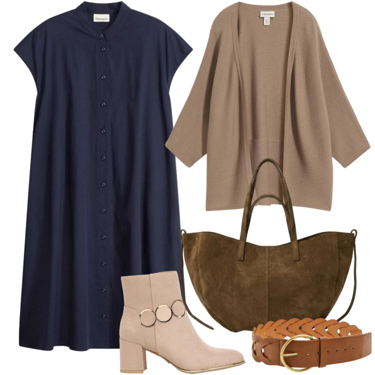 Outfit donna - Il vestito chemisier autunnale - Curvy. Stile Casual chic per Tutti i giorni. Abbinamento con cardigans, vestiti chemisier, stivaletti, cinture, borse tote.