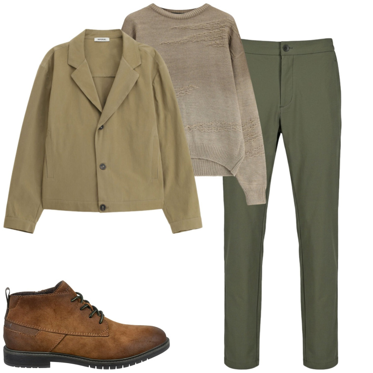 Outfit uomo - Urban transition. Stile Casual per Tutti i giorni. Abbinamento con giacche, maglieria, pantaloni, scarpe stringate.