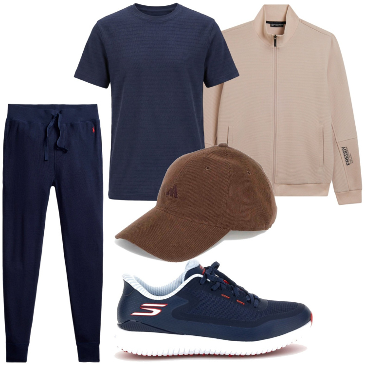Outfit uomo - Relax time. Stile Trendy per Tutti i giorni. Abbinamento con t-shirt, felpe, pantaloni, cappelli con visiera, sneakers.