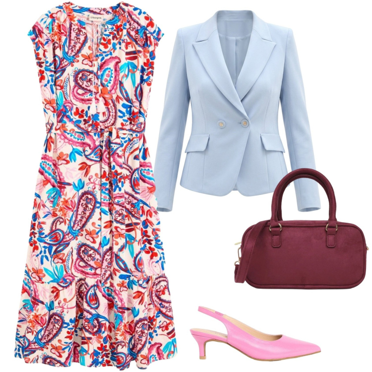 Outfit donna - Total look #2467706. Stile Casual chic per Ufficio. Abbinamento con décolleté, vestiti chemisier, borse a tracolla, blazer.