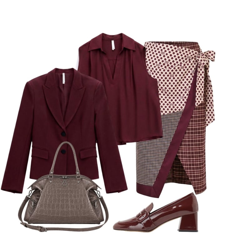 Outfit donna - Appuntamento serale con le amiche. Stile Chic per Serata fuori. Abbinamento con mocassini, camicie a manica corta, blazer, gonne longuette, shopping bag.