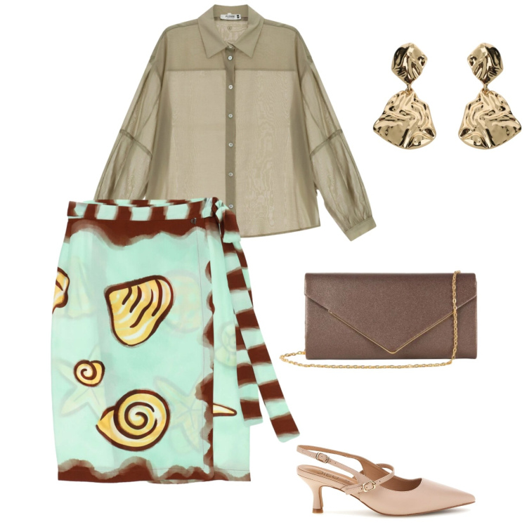 Outfit donna - Aperitivo di settembre. per Serata fuori. Abbinamento con gonne longuette, orecchini, clutch, camicie, décolleté.
