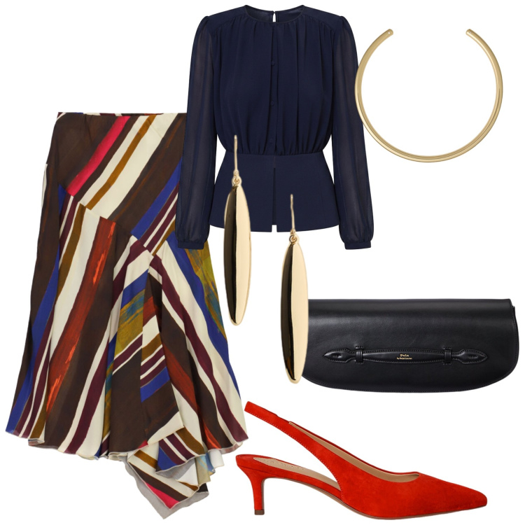 Outfit donna - Pennellate di rosso. Abbinamento con gonne longuette, camicie, décolleté, clutch, orecchini, collane.