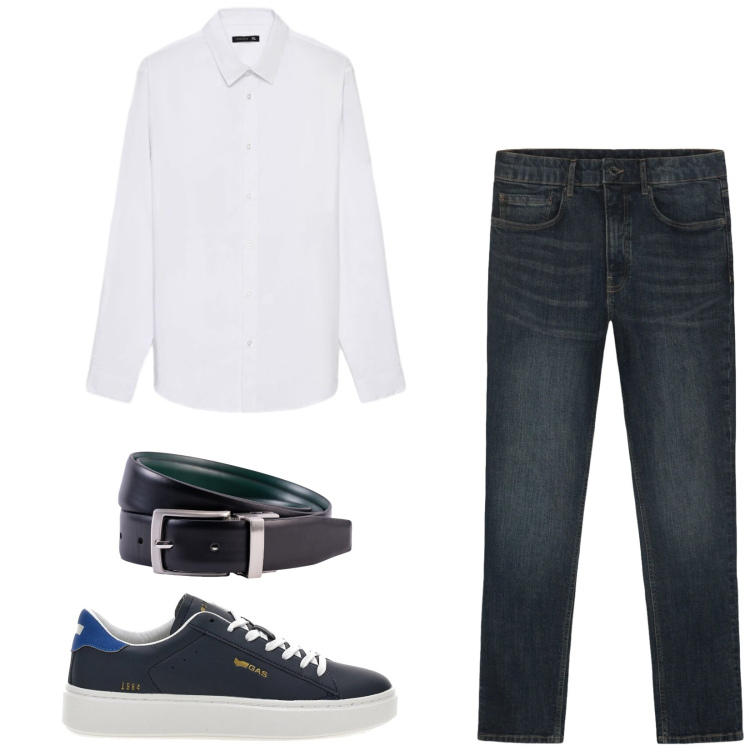 Outfit uomo - Total look #2467772. Stile Trendy per Tutti i giorni. Abbinamento con camicie, cinture, jeans, sneakers.