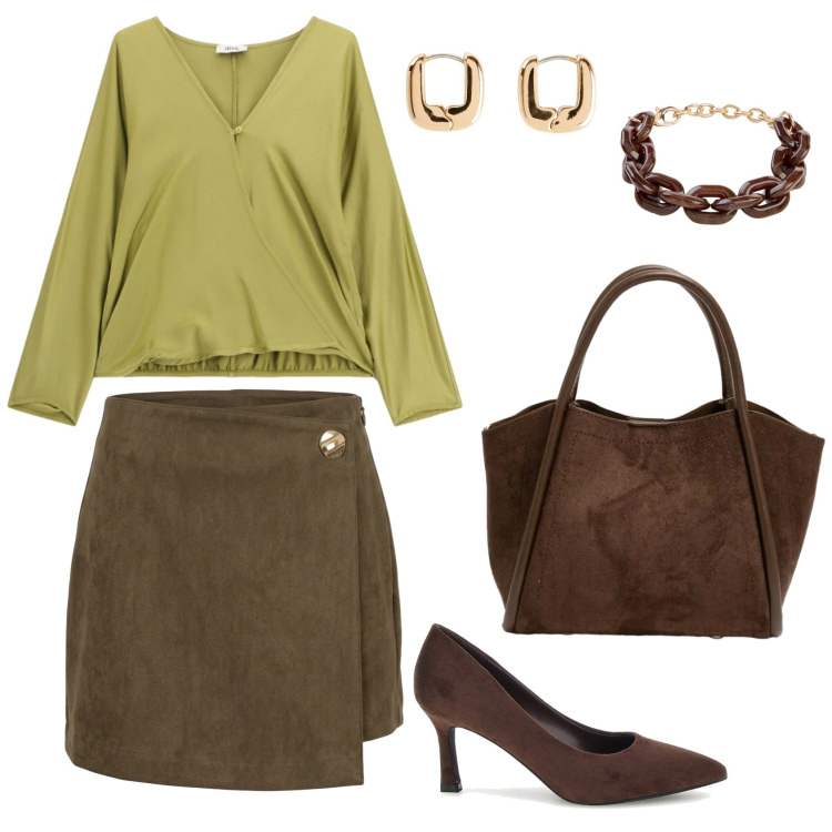Outfit donna - Total look #2467775. Stile Casual chic per Serata fuori. Abbinamento con orecchini, braccialetti, bluse, minigonne, borse a spalla, décolleté.