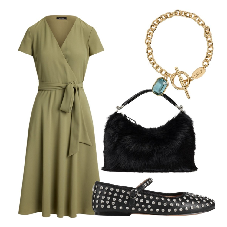 Outfit donna - Sere di settembre curvy. Stile Rock per Serata fuori. Abbinamento con ballerine, borse a mano, vestiti, braccialetti.
