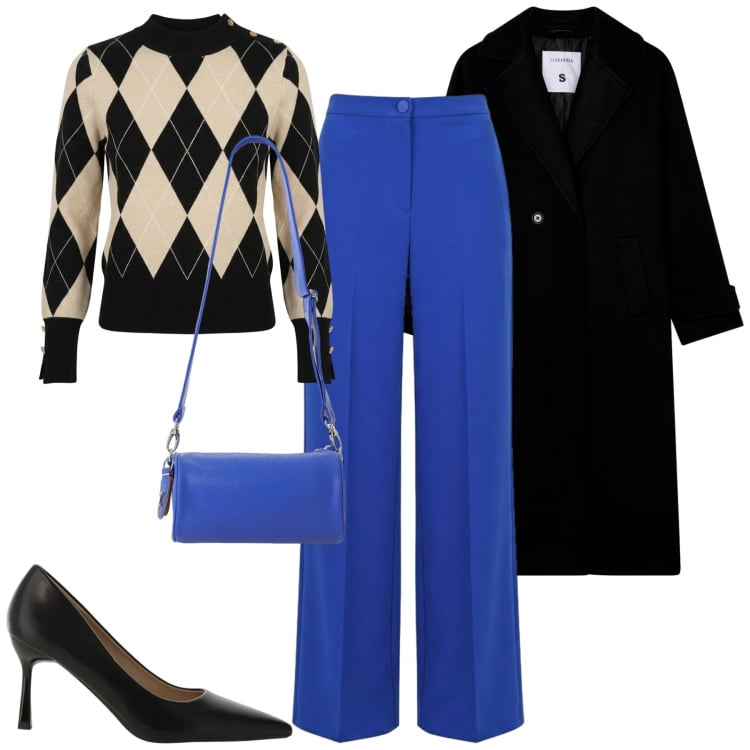 Outfit donna - Fall. Stile Trendy per Tutti i giorni. Abbinamento con borse a tracolla, décolleté, cappotti, pantaloni a palazzo, pullovers.