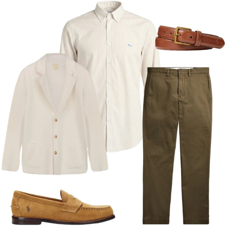 Outfit uomo - Total look #2467817. Stile Casual per Tutti i giorni. Abbinamento con camicie, cardigans, cinture, scarpe stringate, pantaloni.