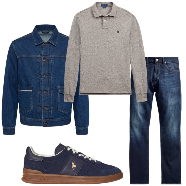 Outfit uomo - Total look #2467822. Stile Casual per Tutti i giorni. Abbinamento con giacche, jeans, polo, sneakers.