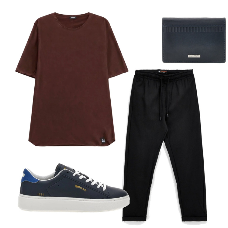 Outfit uomo - Total look #2467829. Stile Trendy per Tutti i giorni. Abbinamento con t-shirt, pantaloni, portafogli, sneakers.