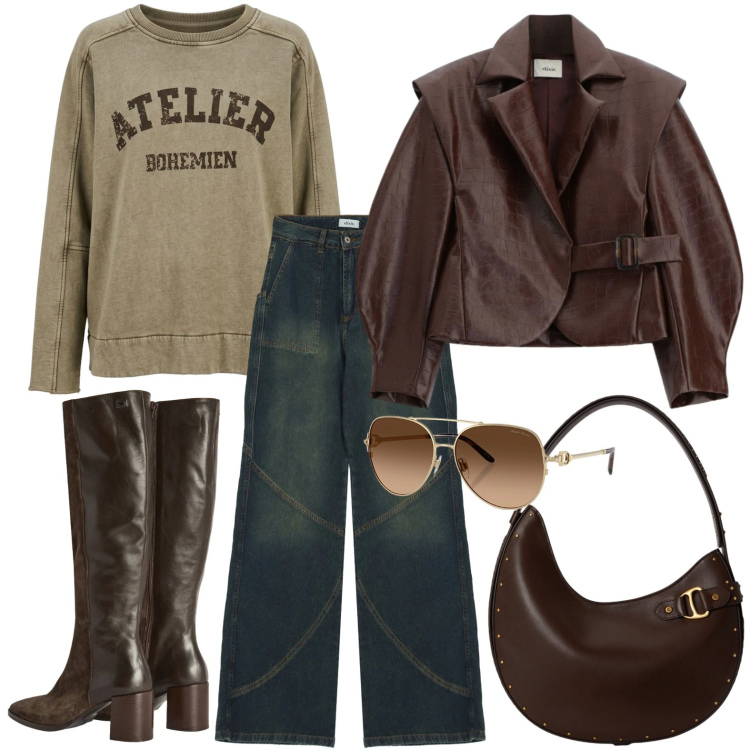Outfit donna - Autunno metropolitano. Stile Urban per Tutti i giorni. Abbinamento con stivali, bomber, felpe, jeans, borse a spalla, occhiali da sole.