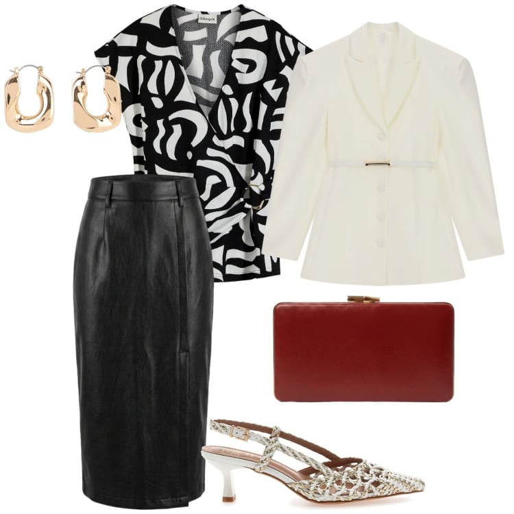 Outfit donna - Cerimonia informale. per Cerimonia. Abbinamento con maglieria, orecchini, blazer, gonne longuette, pochette, décolleté.