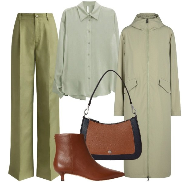 Outfit donna - Fall Collections. Stile Chic per Ufficio. Abbinamento con camicie, trench, borse a spalla, pantaloni, stivaletti.
