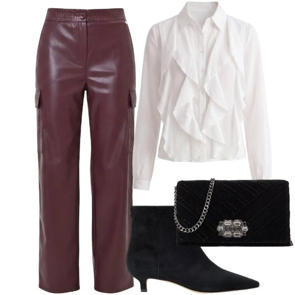 Outfit donna - Fall Collections. Stile Chic per Serata fuori. Abbinamento con pantaloni cargo, camicie, borse a tracolla, stivaletti.