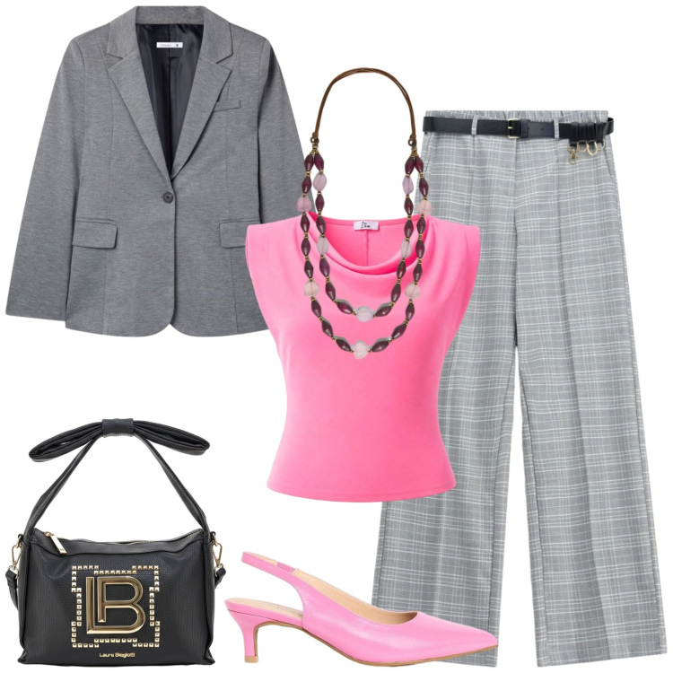 Outfit donna - Total look #2467947. Stile Chic per Ufficio. Abbinamento con décolleté, blazer, top, pantaloni a palazzo, collane, borse a mano.