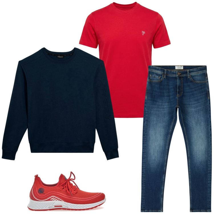 Outfit uomo - Total look #2467968. Stile Casual per Tutti i giorni. Abbinamento con t-shirt, jeans skinny, felpe, sneakers.