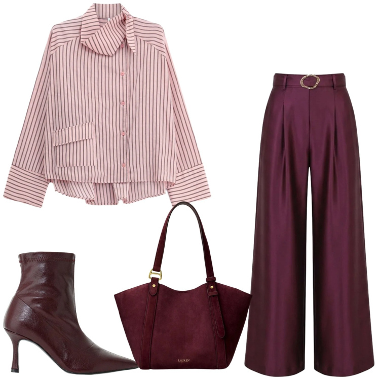 Outfit donna - Total look #2467970. Stile Chic per Serata fuori. Abbinamento con camicie, stivaletti, pantaloni a palazzo, borse tote.