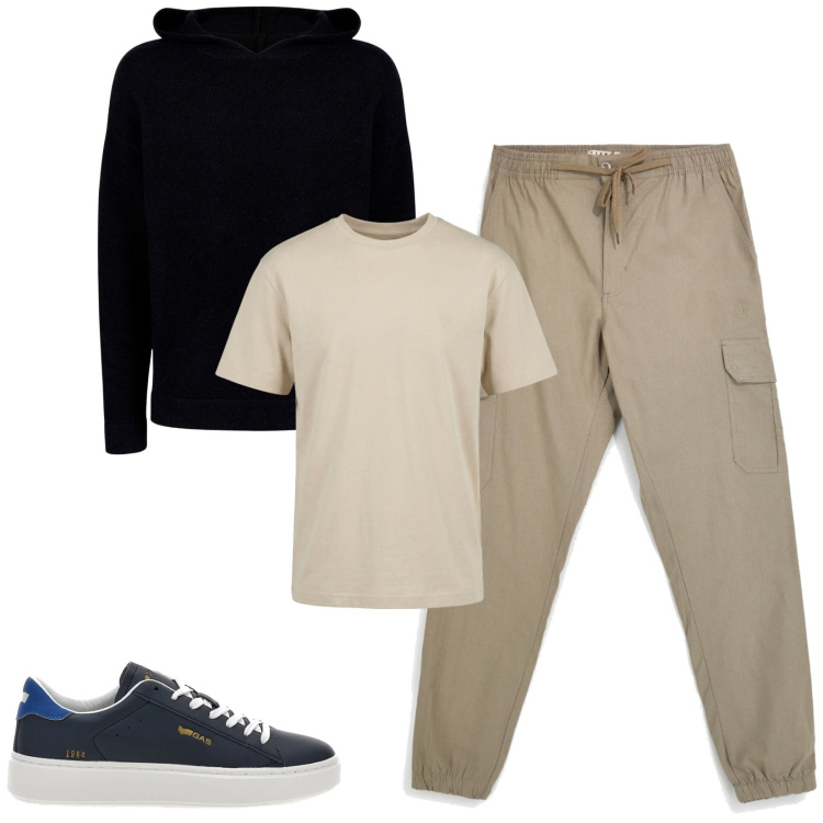Outfit uomo - Total look #2467977. Stile Casual per Tutti i giorni. Abbinamento con t-shirt, maglieria, pantaloni cargo, sneakers.