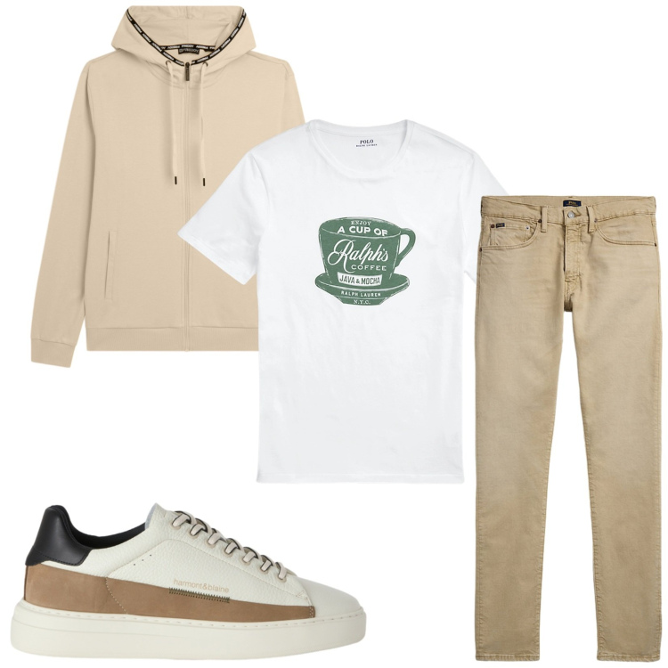 Outfit uomo - Total look #2467978. Stile Urban per Tutti i giorni. Abbinamento con sneakers, felpe con cappuccio, t-shirt, jeans.