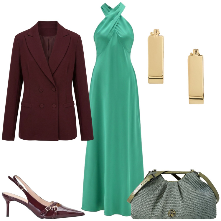 Outfit donna - Total look #2468000. Stile Glamour per Serata fuori. Abbinamento con vestiti lunghi, décolleté, clutch, blazer, orecchini.