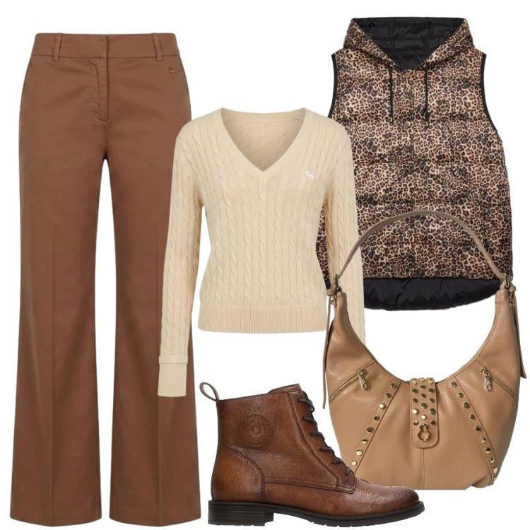 Outfit donna - Total look #2468026. Stile Casual chic per Ufficio. Abbinamento con pantaloni, pullovers, piumini, borse a spalla, anfibi.