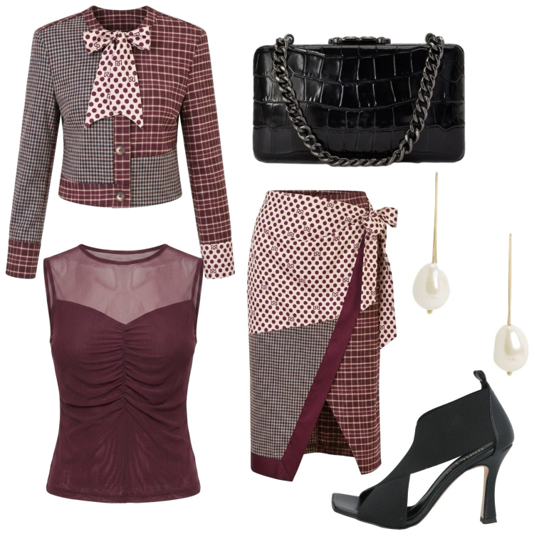 Outfit donna - Total look #2468039. Stile Casual chic per Serata fuori. Abbinamento con sandali in pelle, blazer, gonne longuette, canottiere, orecchini, clutch.