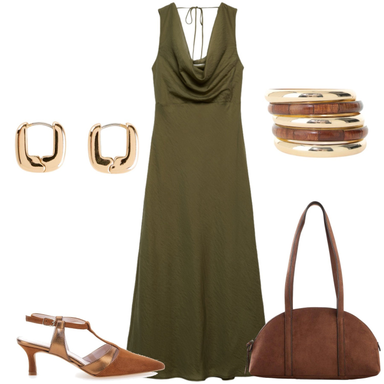 Outfit donna - Total look #2468075. Stile Chic per Serata fuori. Abbinamento con borse a tracolla, orecchini, braccialetti, vestiti lunghi, décolleté.