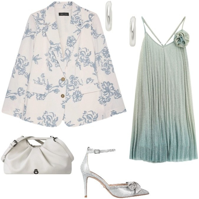 Outfit donna - Aperitivi di mezza stagione - Settembre. Stile Glamour per Cerimonia. Abbinamento con décolleté, vestiti corti, blazer, clutch, orecchini.