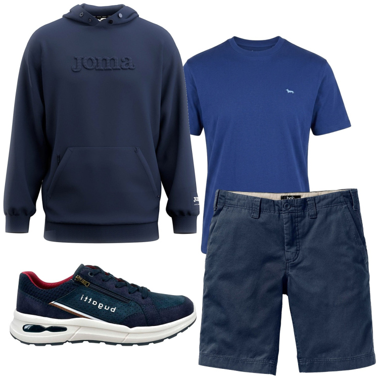 Outfit uomo - Total look #2468081. Stile Casual per Tutti i giorni. Abbinamento con bermuda, t-shirt, felpe con cappuccio, sneakers.
