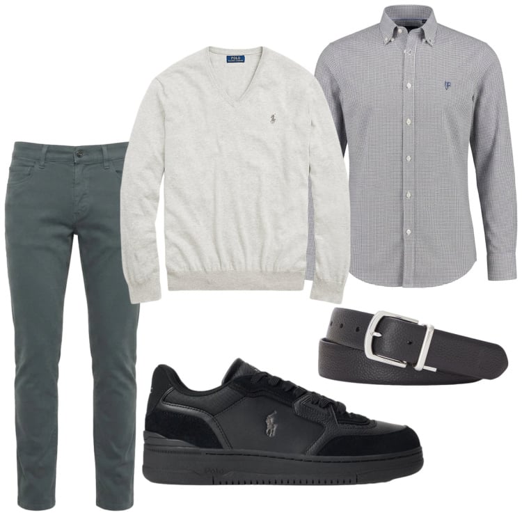 Outfit uomo - Total look #2468091. Stile Business/Elegante per Ufficio. Abbinamento con jeans slim fit, camicie, sneakers, maglieria, cinture.