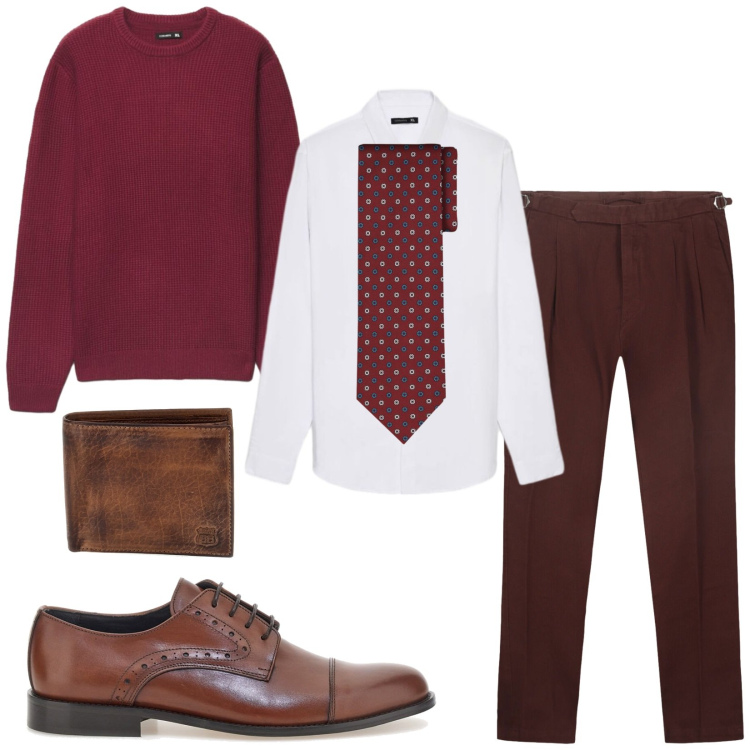 Outfit uomo - Total look #2468093. Stile Business/Elegante per Ufficio. Abbinamento con camicie, maglieria, pantaloni, cravatte, scarpe stringate, portafogli.