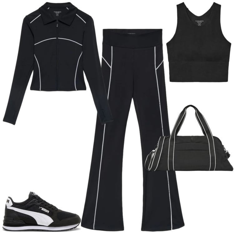 Outfit donna - Sporty chic per tenermi in forma. Stile Sporty chic per Sport. Abbinamento con leggings sportivo, felpe sportive, borse sportive, top sportivi, sneakers.
