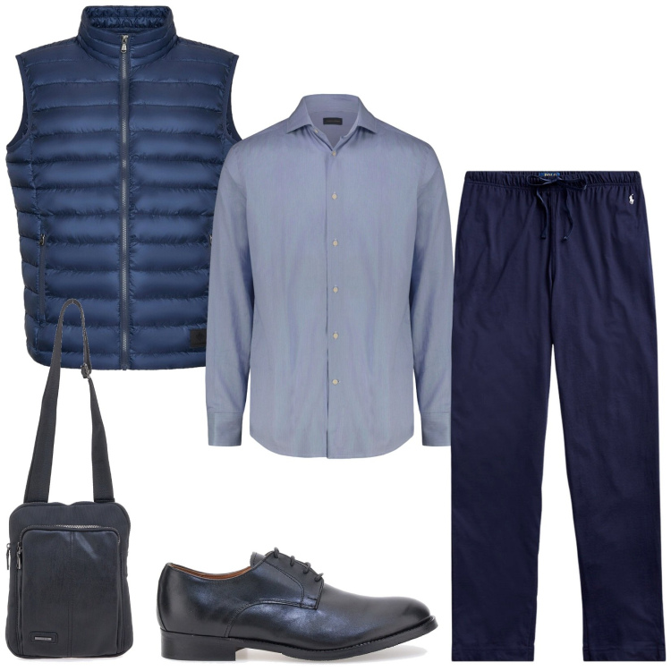 Outfit uomo - Total look #2468101. Stile Business/Elegante per Ufficio. Abbinamento con camicie, piumini, pantaloni, portafogli, scarpe stringate.