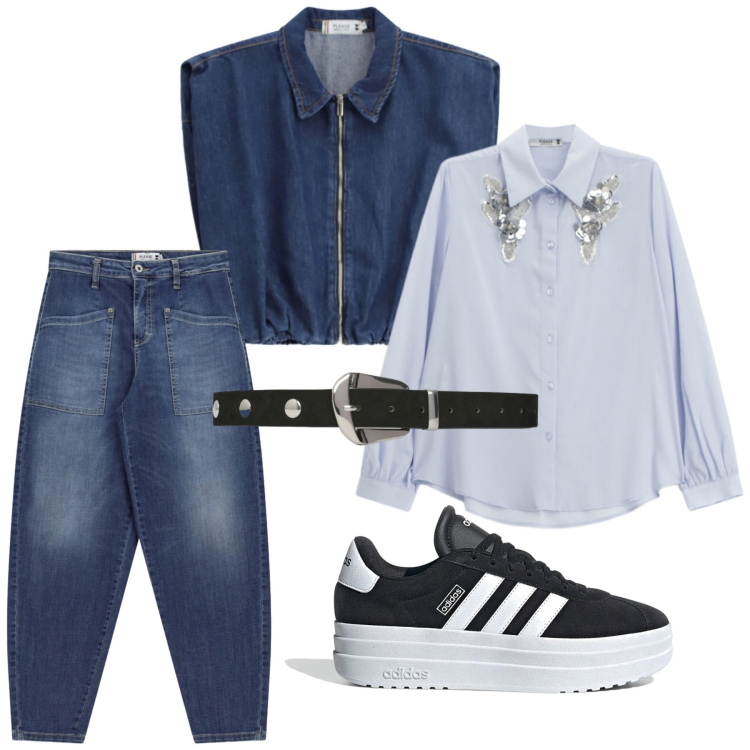 Outfit donna - Total look #2468115. Stile Basic per Tutti i giorni. Abbinamento con cinture, camicie, jeans, gilet, sneakers.