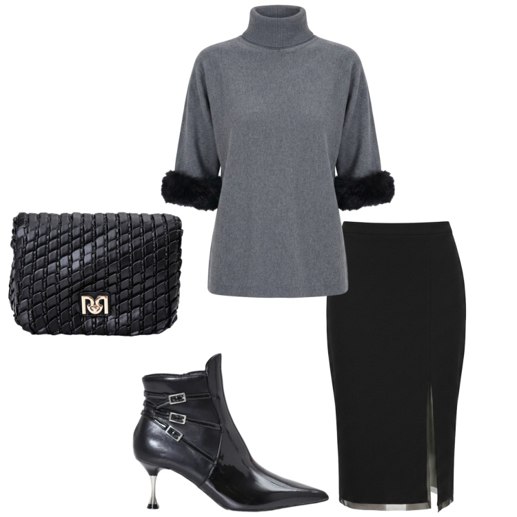 Outfit donna - Rinascimento FW26. Stile Casual chic per Serata fuori. Abbinamento con stivaletti, gonne longuette, maglieria, borse a tracolla.
