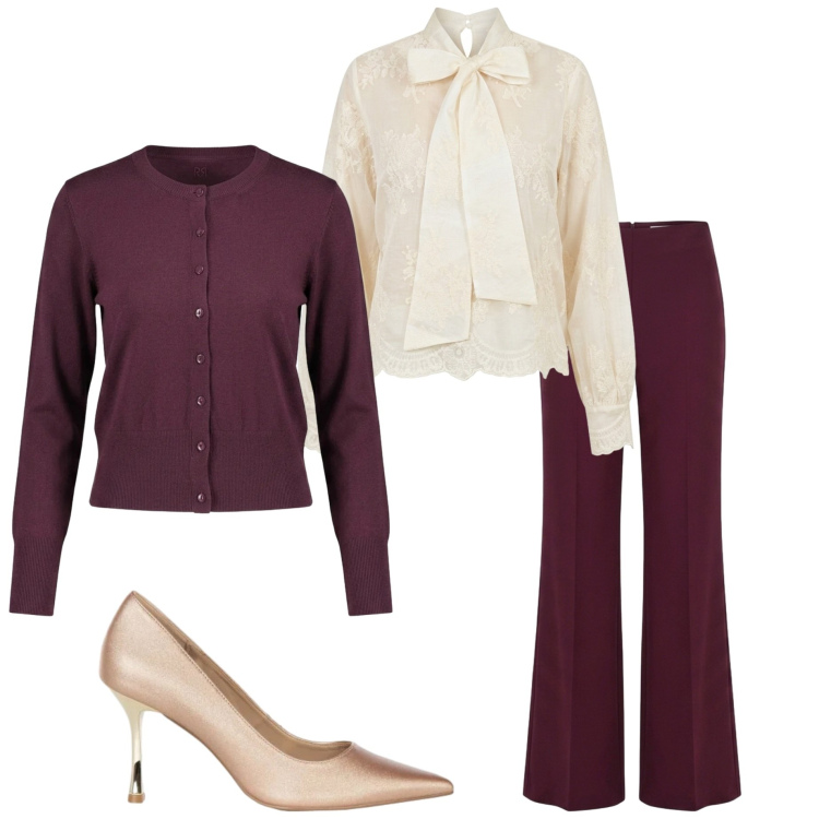 Outfit donna - Rinascimento FW26. Stile Casual chic per Serata fuori. Abbinamento con pantaloni a palazzo, décolleté, cardigans, bluse.