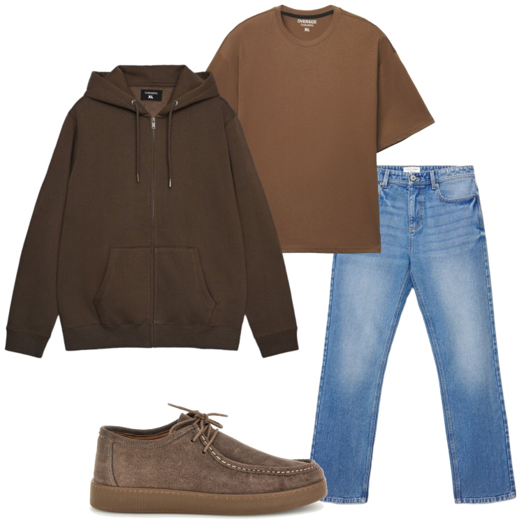 Outfit uomo - Casual style. Stile Casual per Tutti i giorni. Abbinamento con t-shirt, jeans dritti, felpe con cappuccio, scarpe stringate.