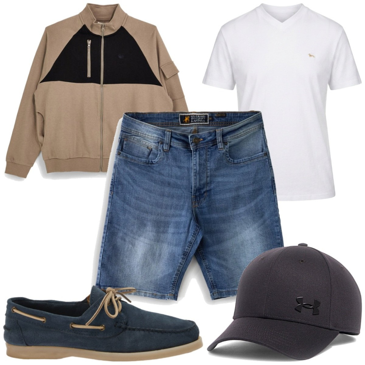 Outfit uomo - Total look #2468216. Stile Casual per Tutti i giorni. Abbinamento con scarpe stringate, t-shirt, cappelli con visiera, bermuda, felpe.