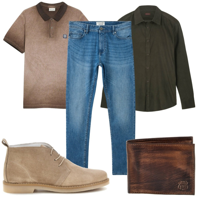 Outfit uomo - Total look #2468218. Stile Casual per Tutti i giorni. Abbinamento con polo, jeans skinny, camicie, portafogli, stivali e stivaletti.